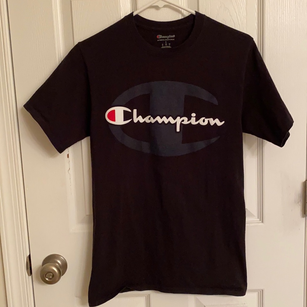 Champion Black Cotton Short Sleeve Logo T-shirt Layer Casual Size Small